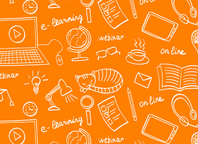 Wimmelbild orange mit vielen kleinen Bildchen