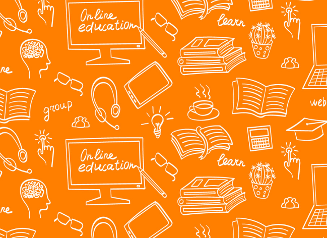 Wimmelbild orange mit vielen kleinen Bildchen