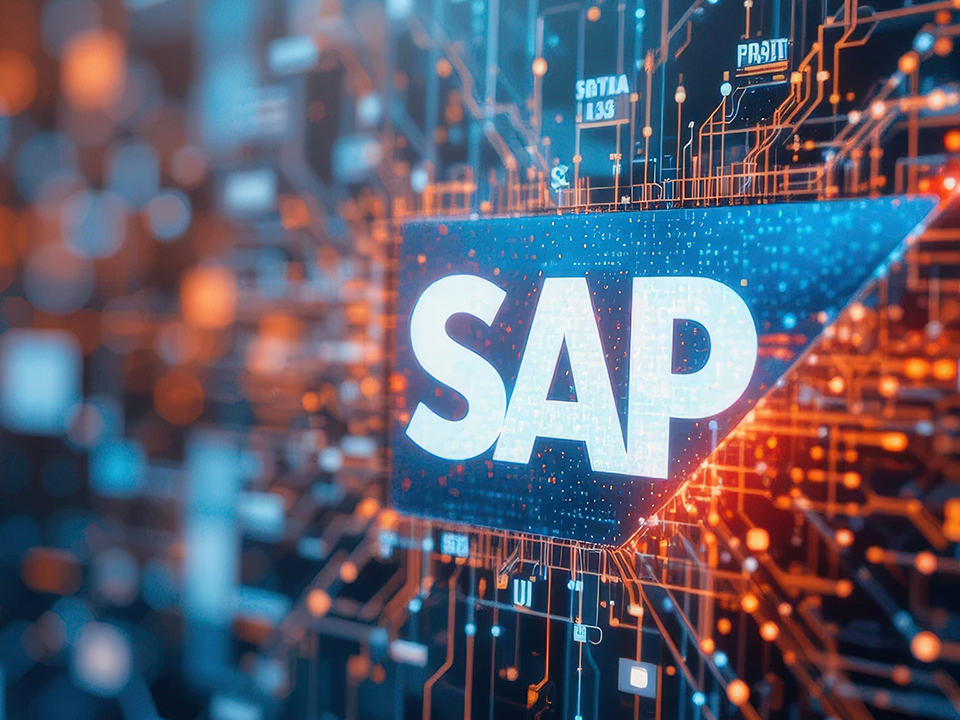 SAP Logo umgeben von feinen Linien, Drähten die eine Vernetzung darstellen